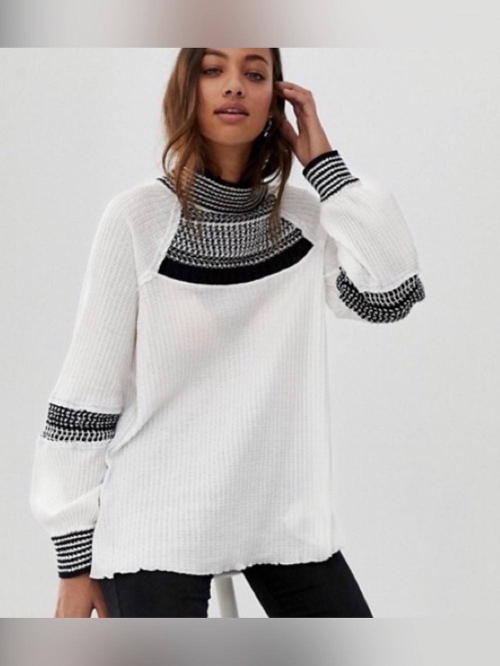 Free People Snow Day Thermal Top Black White Size M